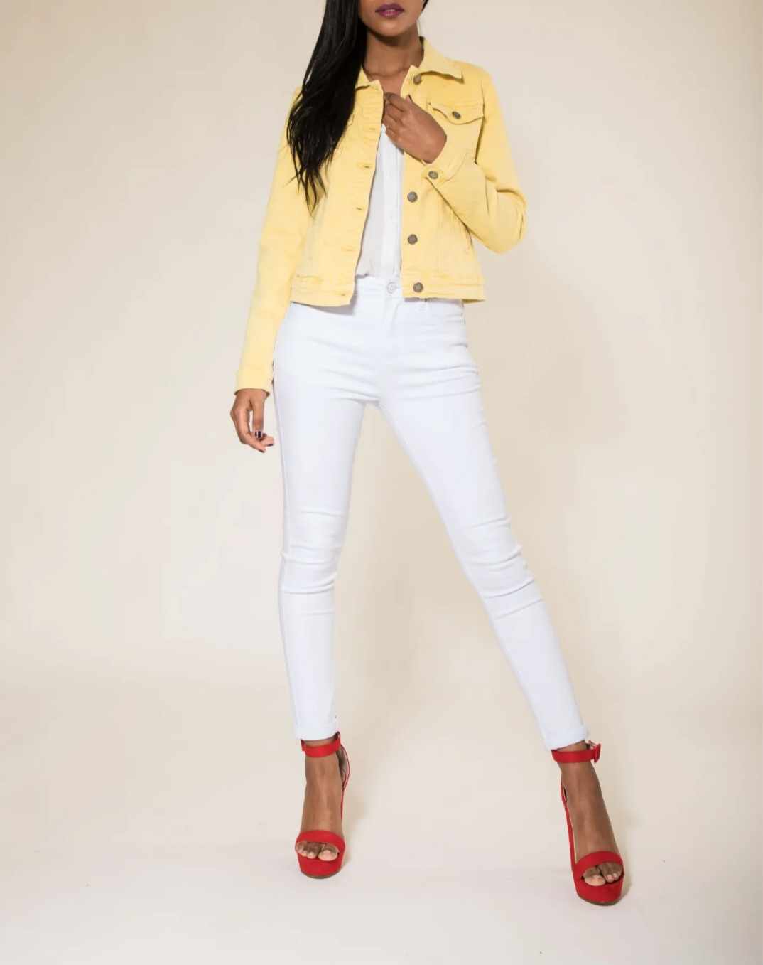 Veste en jean jaune shops pastel